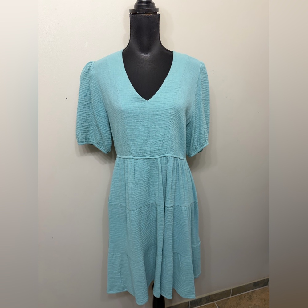 NWOT RDI Women’s Textured V-Neck Teal Mini  Dress M
